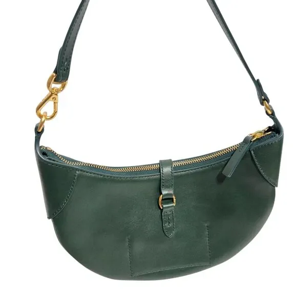 POLO RALPH LAUREN ID Leather Shoulder Bag Racing Green Gold small Crescent Purse - Picture 9 of 12